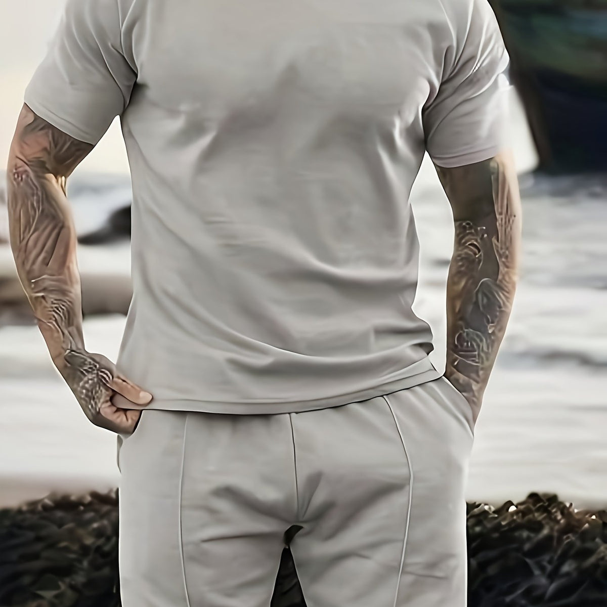 Traje casual multicolor para hombre, conjunto de dos piezas, sencillo y cómodo, para uso diario.