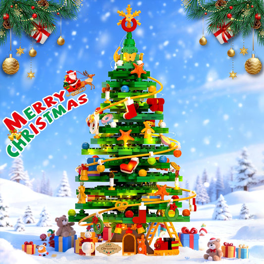 Set de construcción de árbol de Navidad con kit de luces, juguete de construcción compatible con sets navideños, decoración navideña para niños de 8 a 14 años, regalo ideal para niños, niñas y adultos (661 piezas).