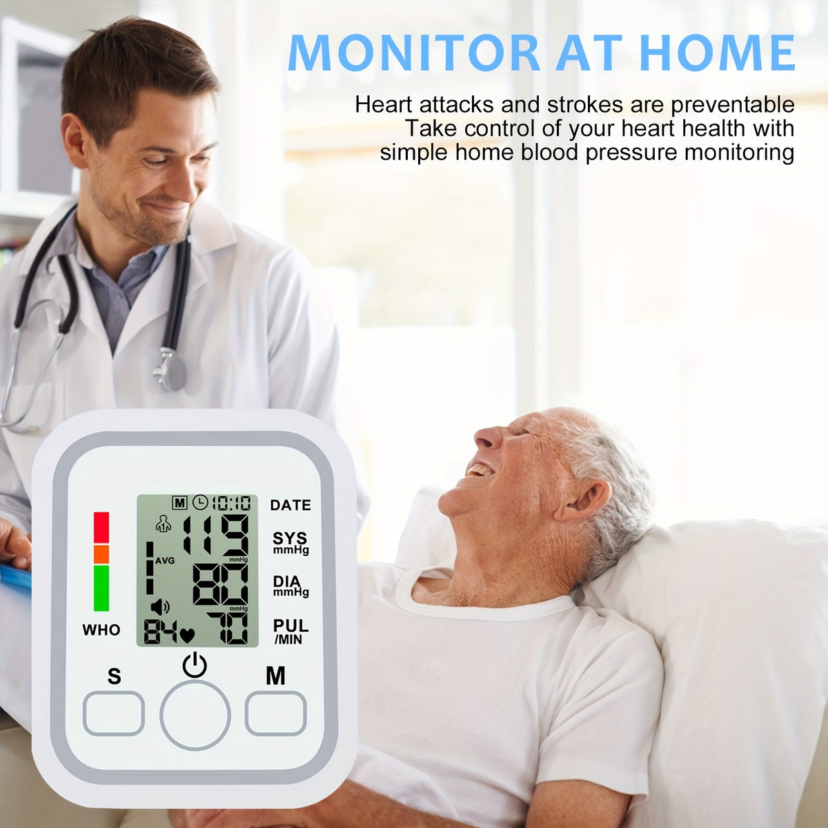 Tensiómetro portátil de brazo todo en uno | Pantalla LCD grande, control con un solo toque, informes de voz, alertas de hipertensión, memoria de 2x99, brazalete ajustable | Imprescindible para el hogar y viajes, ideal para