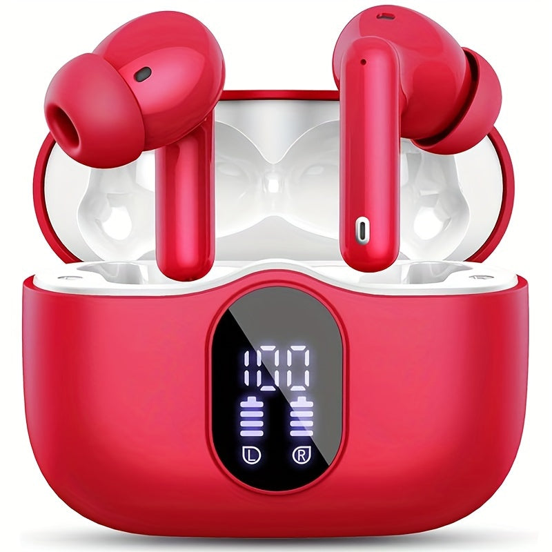Auriculares inalámbricos 5.3 con sonido estéreo de graves, micrófono con cancelación de ruido y pantalla LED, intraaurales, 40 horas de reproducción, aptos para portátiles, tabletas, teléfonos móviles y para practicar