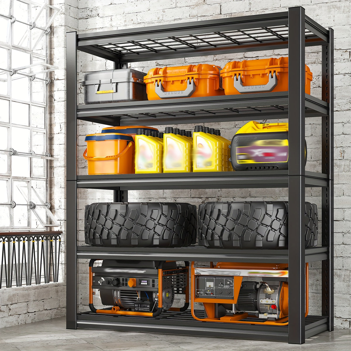 Estantería industrial REIBII de 5 niveles, resistente, con capacidad para 3000 unidades. Estantería independiente ajustable de carbono. Estantes de garaje de 183 cm de alto con fácil montaje en 10 minutos. Ideal para almac