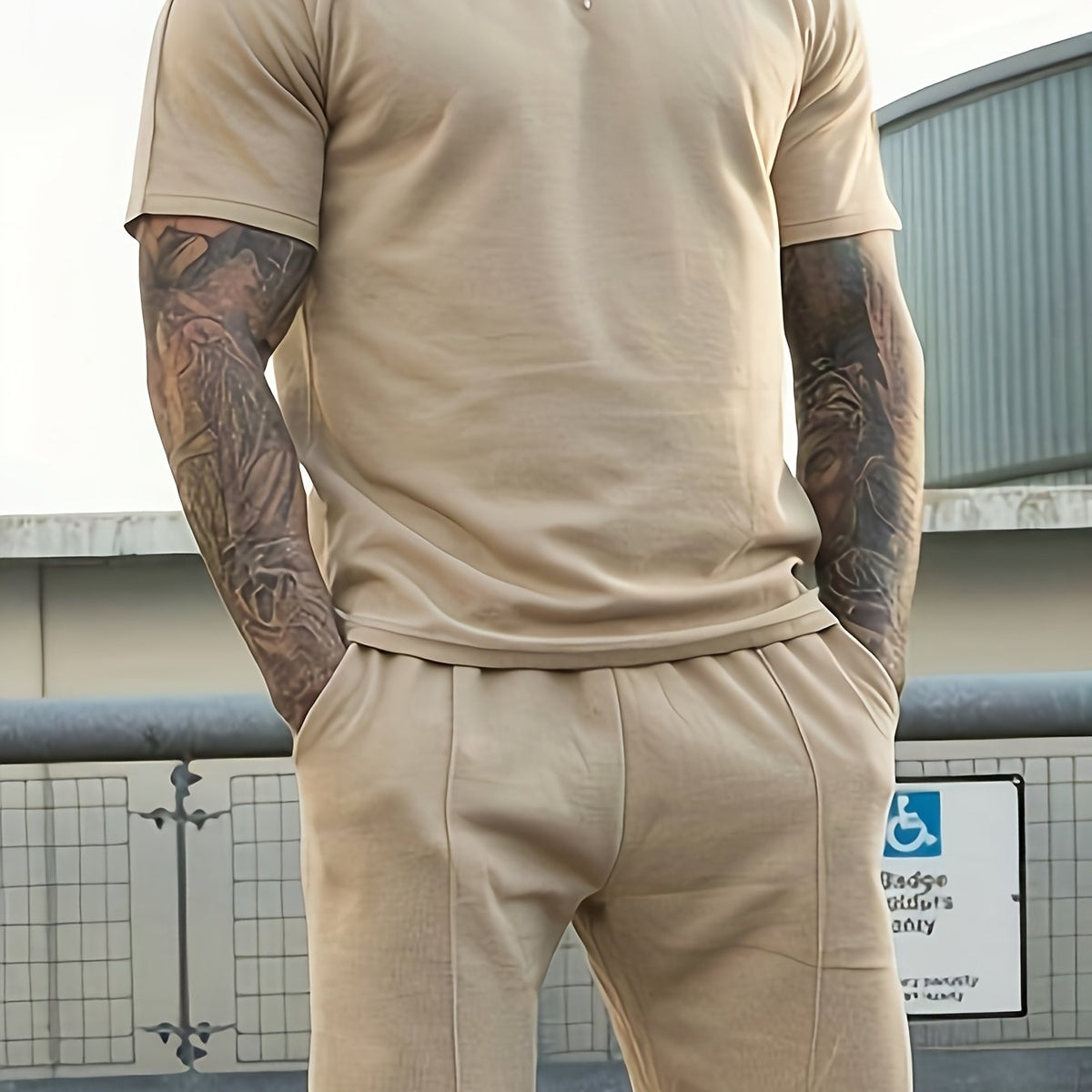 Traje casual multicolor para hombre, conjunto de dos piezas, sencillo y cómodo, para uso diario.