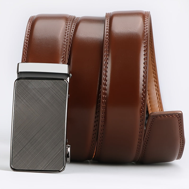 [Cinturones de trinquete de cuero genuino] 2 cinturones de trinquete de cuero genuino para hombre | Hebilla automática ajustable, aleación duradera, estilo informal y profesional, alta calidad, fácil de usar en cualquier o