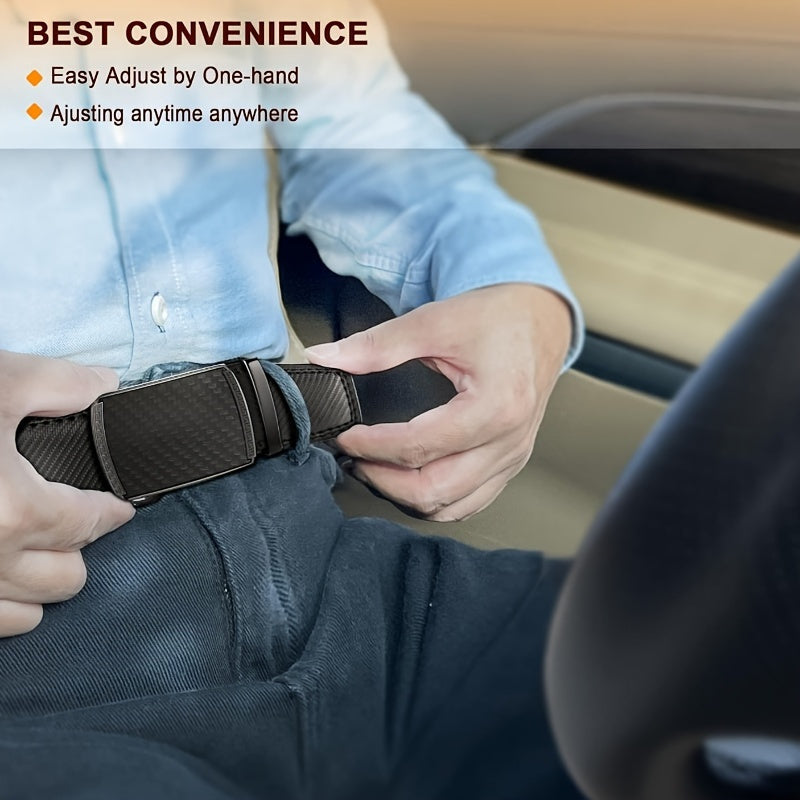 [Cinturones de trinquete de cuero genuino] 2 cinturones de trinquete de cuero genuino para hombre | Hebilla automática ajustable, aleación duradera, estilo informal y profesional, alta calidad, fácil de usar en cualquier o