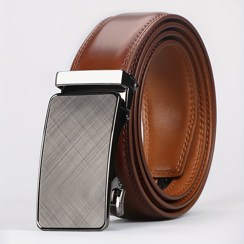 [Cinturones de trinquete de cuero genuino] 2 cinturones de trinquete de cuero genuino para hombre | Hebilla automática ajustable, aleación duradera, estilo informal y profesional, alta calidad, fácil de usar en cualquier o