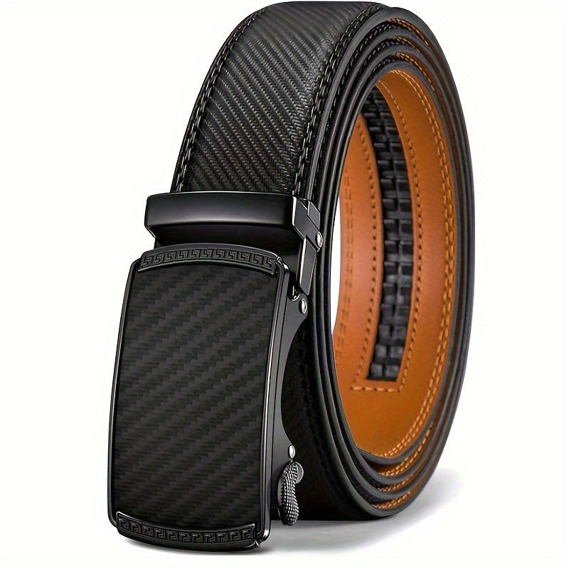 [Cinturones de trinquete de cuero genuino] 2 cinturones de trinquete de cuero genuino para hombre | Hebilla automática ajustable, aleación duradera, estilo informal y profesional, alta calidad, fácil de usar en cualquier o