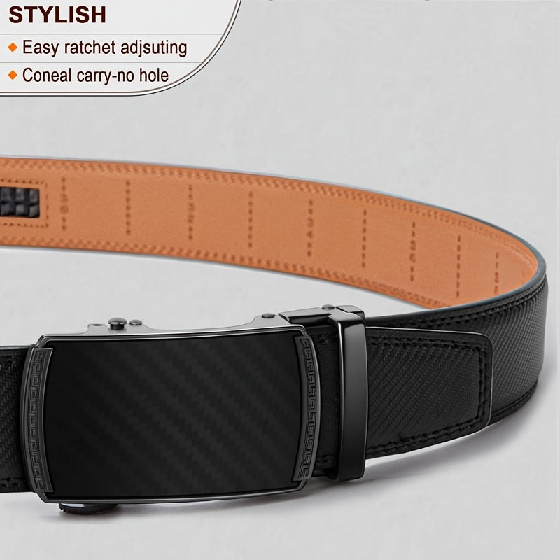 [Cinturones de trinquete de cuero genuino] 2 cinturones de trinquete de cuero genuino para hombre | Hebilla automática ajustable, aleación duradera, estilo informal y profesional, alta calidad, fácil de usar en cualquier o