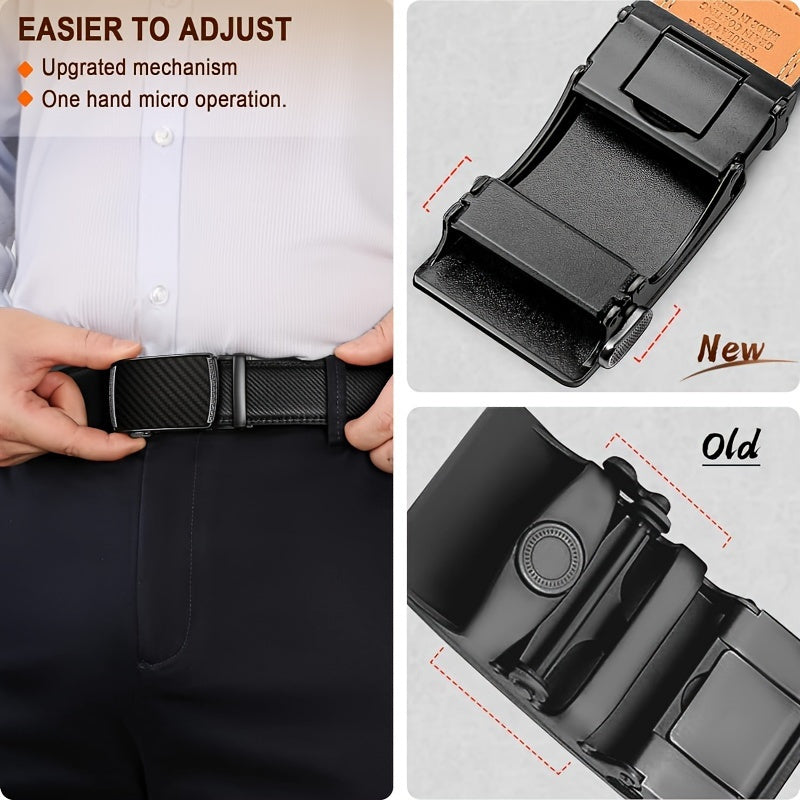 [Cinturones de trinquete de cuero genuino] 2 cinturones de trinquete de cuero genuino para hombre | Hebilla automática ajustable, aleación duradera, estilo informal y profesional, alta calidad, fácil de usar en cualquier o