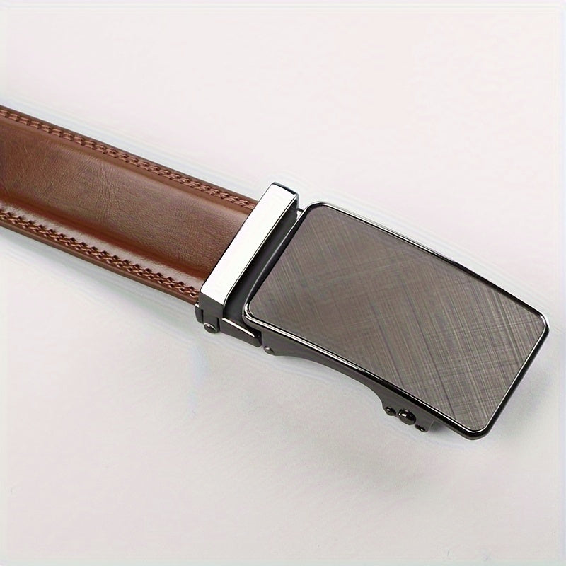 [Cinturones de trinquete de cuero genuino] 2 cinturones de trinquete de cuero genuino para hombre | Hebilla automática ajustable, aleación duradera, estilo informal y profesional, alta calidad, fácil de usar en cualquier o