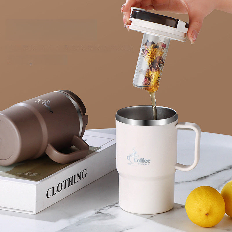 Taza grande de acero inoxidable de 550 ml/19,3 oz con tapa y cuchara, reutilizable, sin aislamiento, ideal para oficina, estudiantes, deportes, actividades al aire libre, regalo de Halloween y Navidad.