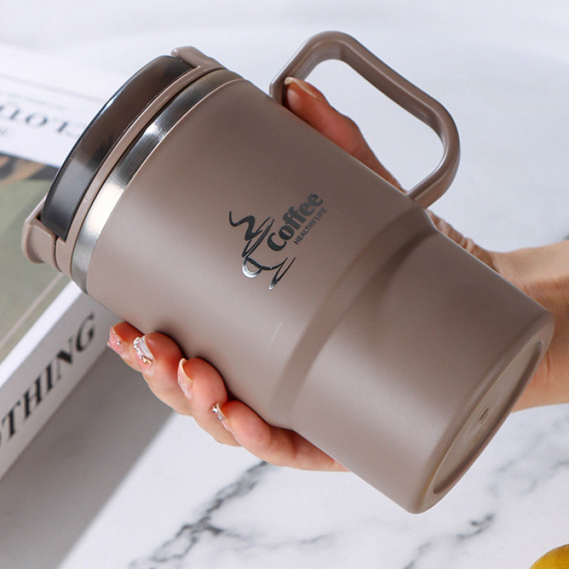 Taza grande de acero inoxidable de 550 ml/19,3 oz con tapa y cuchara, reutilizable, sin aislamiento, ideal para oficina, estudiantes, deportes, actividades al aire libre, regalo de Halloween y Navidad.