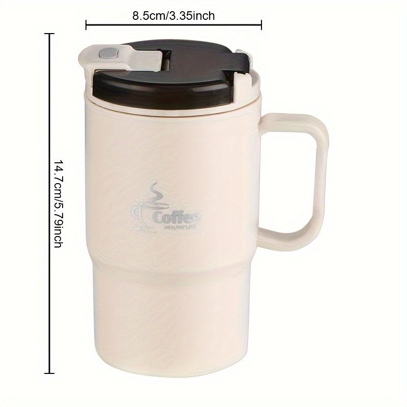 Taza grande de acero inoxidable de 550 ml/19,3 oz con tapa y cuchara, reutilizable, sin aislamiento, ideal para oficina, estudiantes, deportes, actividades al aire libre, regalo de Halloween y Navidad.