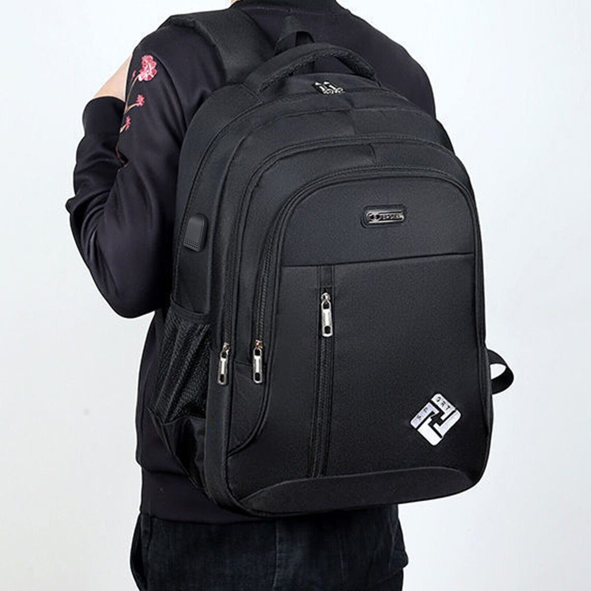 Mochila antirrobo para portátil de negocios para hombre - Puerto de carga USB extragrande de 18", nailon resistente con múltiples compartimentos y correas acolchadas para desplazamientos, oficina y escuela (negro), mochila