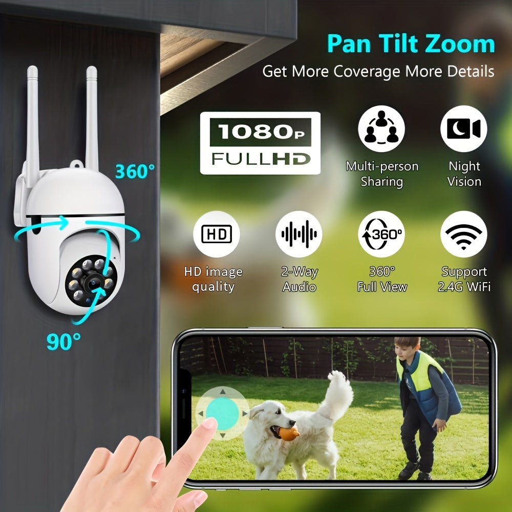 Cámaras de seguridad wifi de 4 piezas, 1080P, inalámbricas, para exteriores, con vista panorámica de 360°, detección de movimiento PIR inteligente, seguimiento de movimiento con IA, visión nocturna a color, audio bidire