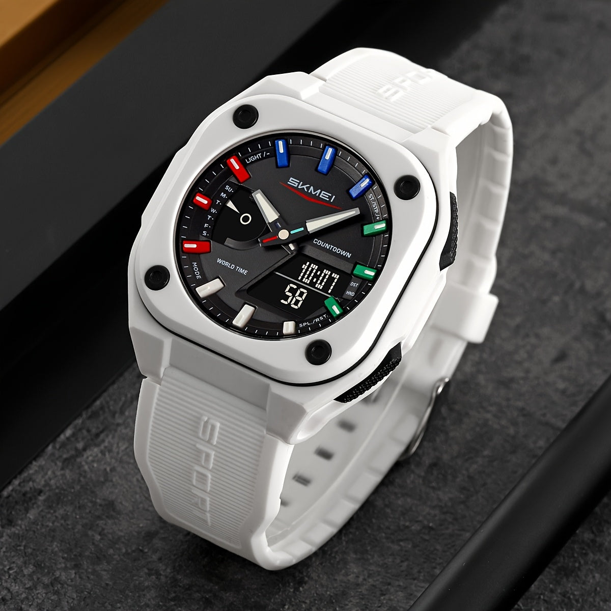 [Reloj analógico digital SKMEI] Reloj analógico digital unisex SKMEI | Pantalla dual, resistente al agua hasta 30 m, cronómetro, ventana de fecha, a prueba de golpes, correa de TPU y hebilla de acero inoxidable, ideal para