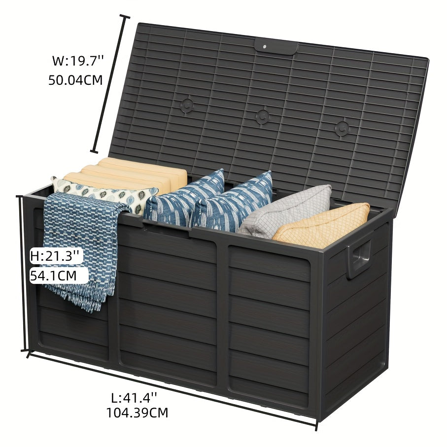 Caja de almacenamiento exterior de resina de 75 galones con asas. Ideal para accesorios de piscina, herramientas de jardín, equipo de camping, regalo navideño. Fácil de montar. Ideal como caja, armario o estante para almac