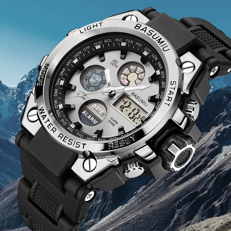 Un reloj deportivo de doble pantalla para hombres, una opción elegante para regalar.