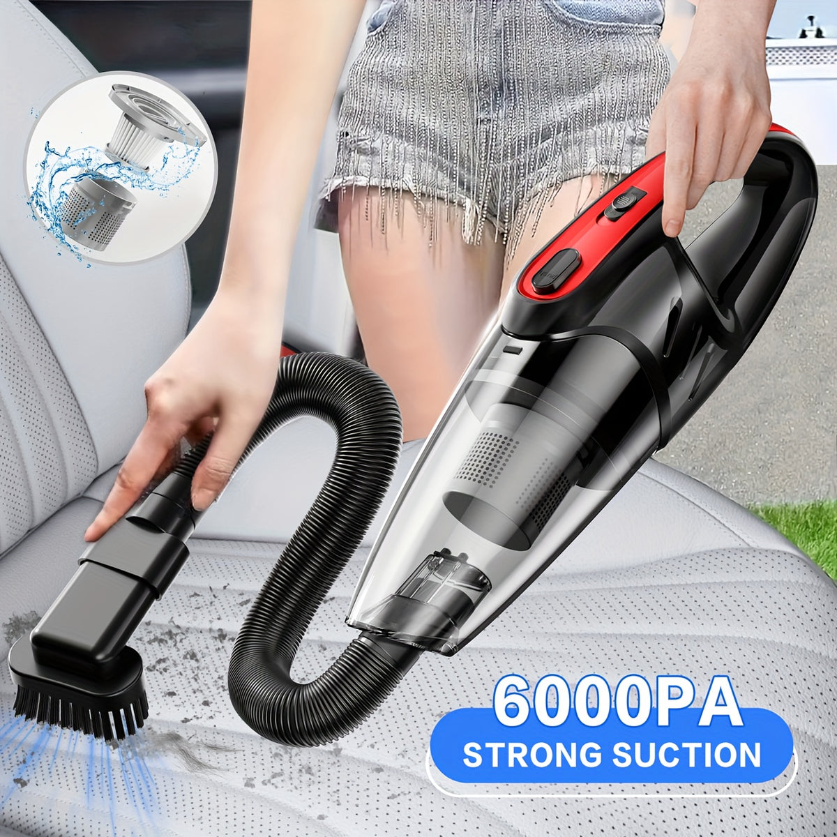 Aspiradora de mano para coche, silenciosa, con 5 accesorios, ideal para limpieza interior, hogar, mascotas, accesorios para coche, regalos.