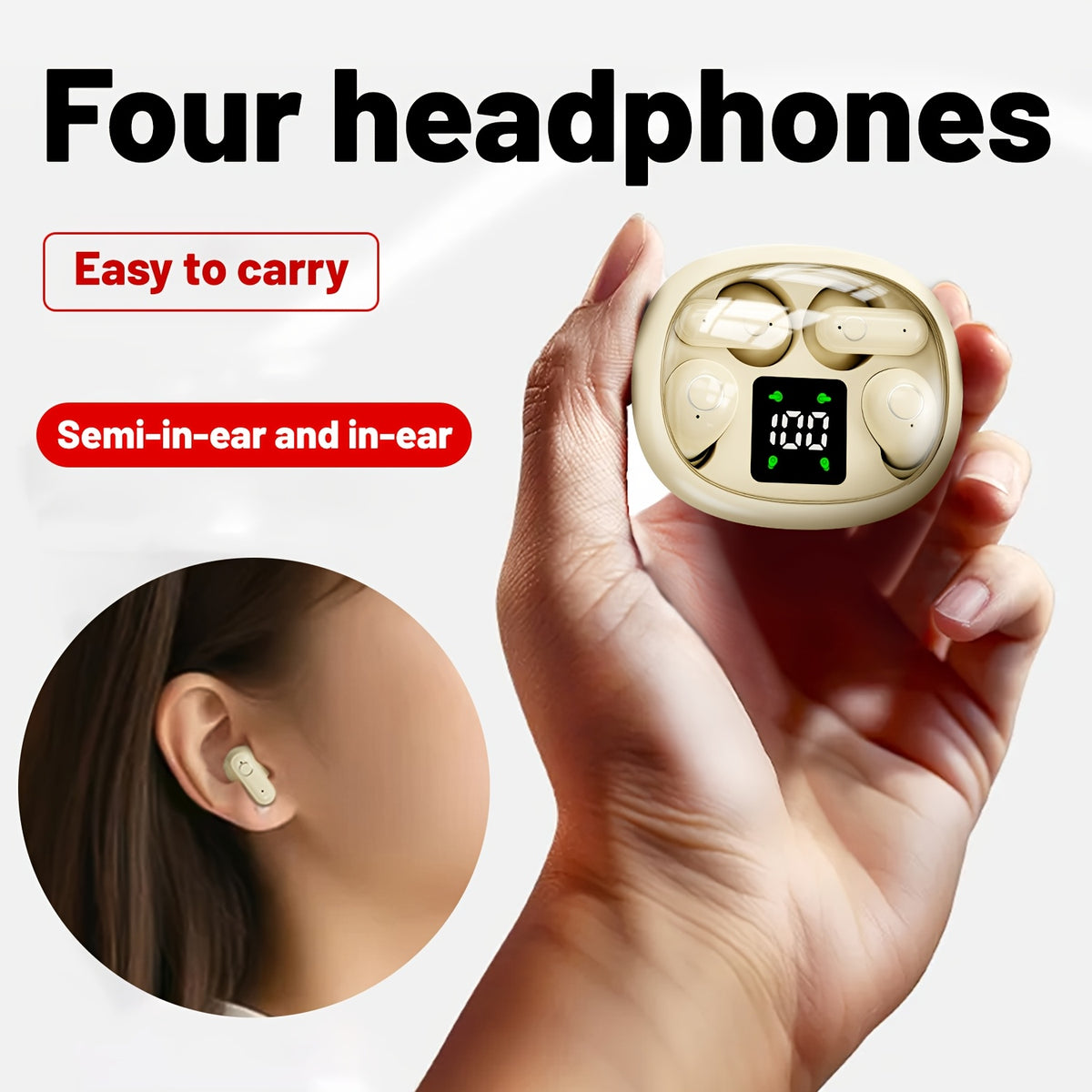 Auriculares inalámbricos deportivos ultracompactos con mango corto, estéreo de graves Hi-Fi, calidad de sonido dual 5.4, reducción de ruido cómoda, pantalla digital de alta definición con micrófono, tiempo de espera ult