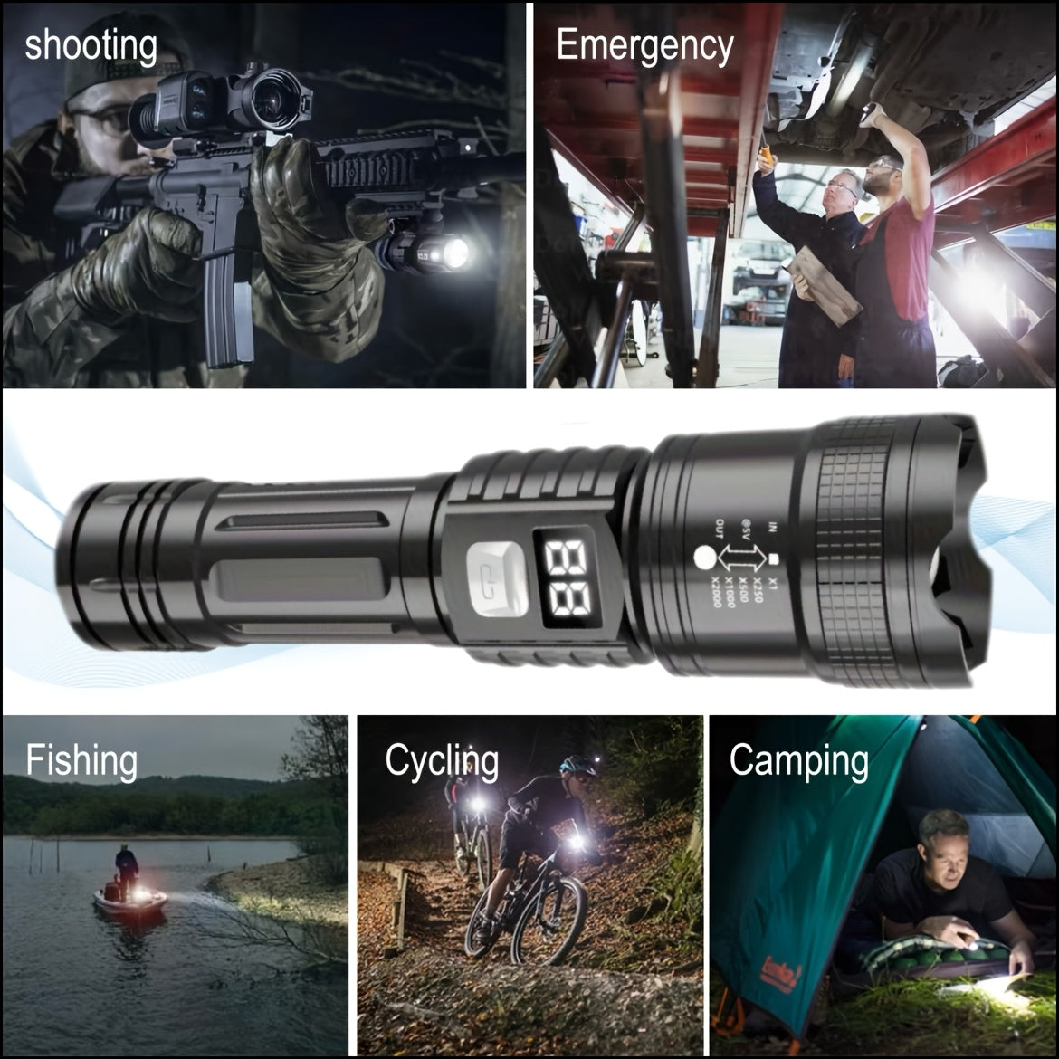 4 linternas LED recargables de alta potencia con foco con zoom y cable USB. Superbrillantes, de largo alcance, luz de trabajo táctica para camping, senderismo, emergencias y viajes. Equipo de senderismo. Linterna robusta. Li