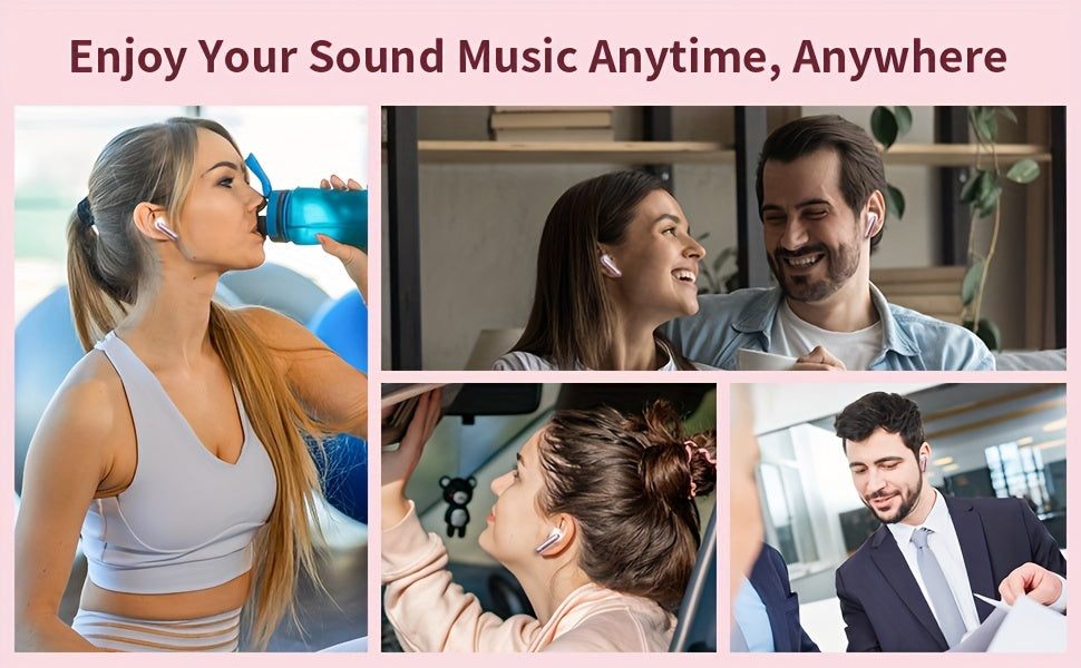 Auriculares inalámbricos 5.3 con sonido estéreo de graves, micrófono con cancelación de ruido y pantalla LED, intraaurales, 40 horas de reproducción, aptos para portátiles, tabletas, teléfonos móviles y para practicar