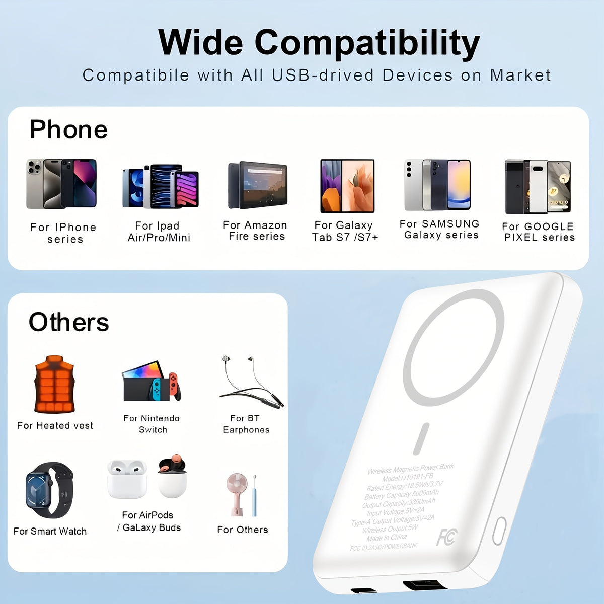 Mini banco de energía de carga inalámbrica magnética, batería portátil de 5000 mAh con entrada y salida USB-C, compatible con iPhone 15/16, Android, Samsung y otros dispositivos. Cargador portátil, cargador magnético p