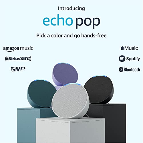 Amazon Echo Pop (modelo más reciente), nuestro altavoz Alexa más pequeño, se adapta a cualquier habitación, blanco glaciar