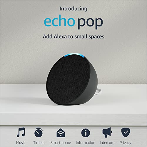Amazon Echo Pop, nuestro altavoz Alexa más pequeño, cabe en cualquier habitación, color carbón