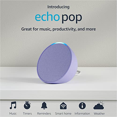 Amazon Echo Pop (modelo más reciente), nuestro altavoz Alexa más pequeño, se adapta a cualquier habitación, Lavanda Bloom