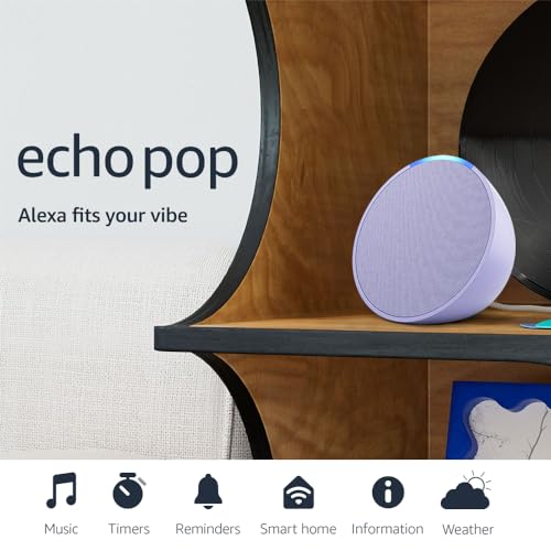Amazon Echo Pop (modelo más reciente), nuestro altavoz Alexa más pequeño, se adapta a cualquier habitación, Lavanda Bloom