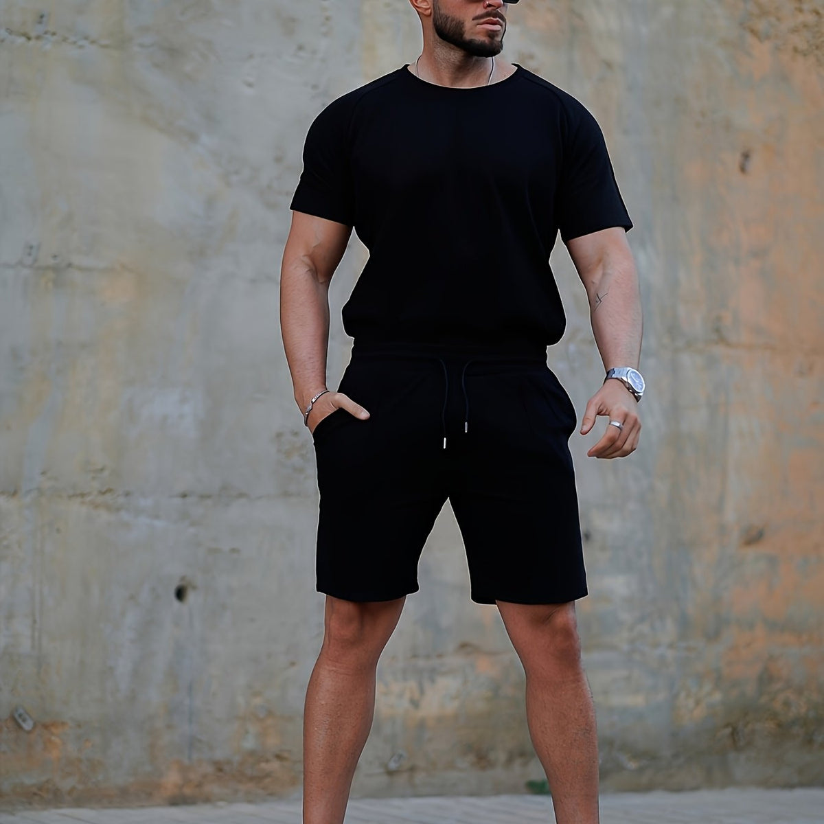 Traje casual multicolor para hombre, conjunto de dos piezas, sencillo y cómodo, para uso diario.