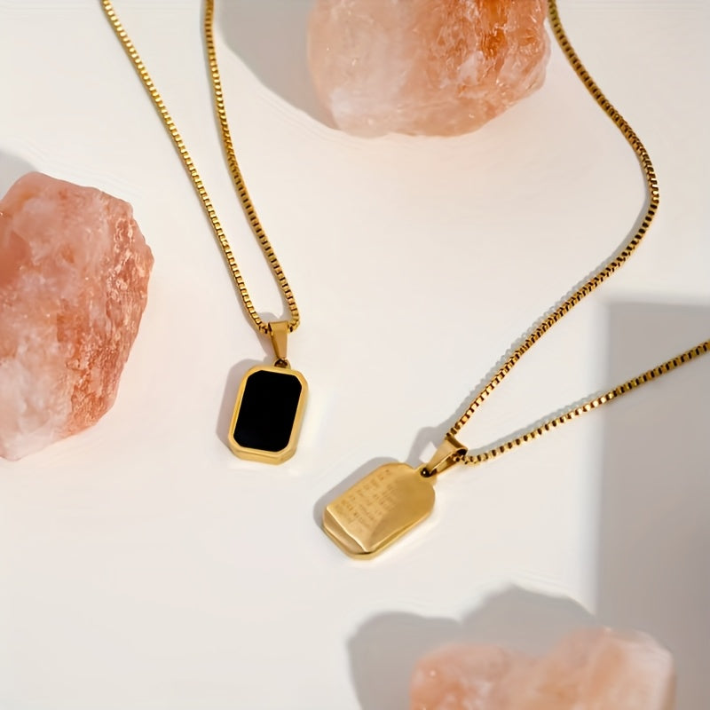 [Colgante elegante] Collar rectangular negro con baño de oro de 18 quilates | Elegante, perfecto para uso diario y como accesorio de vacaciones, regalo ideal de San Valentín para mujer.