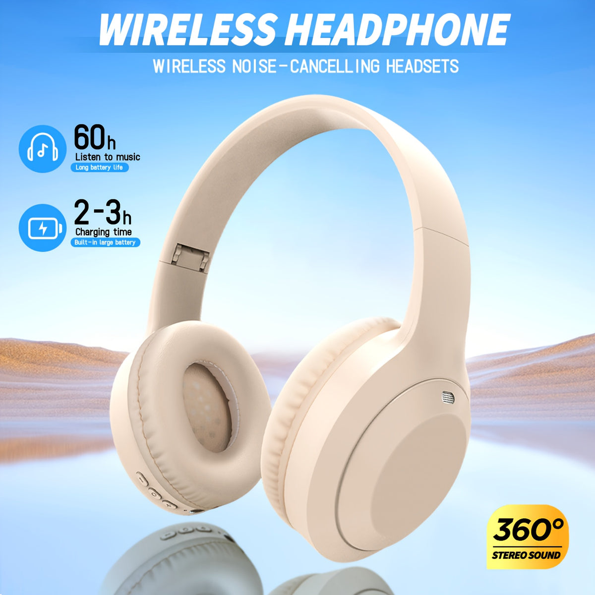 Auriculares inalámbricos con cancelación de ruido y micrófono, plegables y ligeros, con graves profundos y alta fidelidad, ideales para viajes y trabajo.