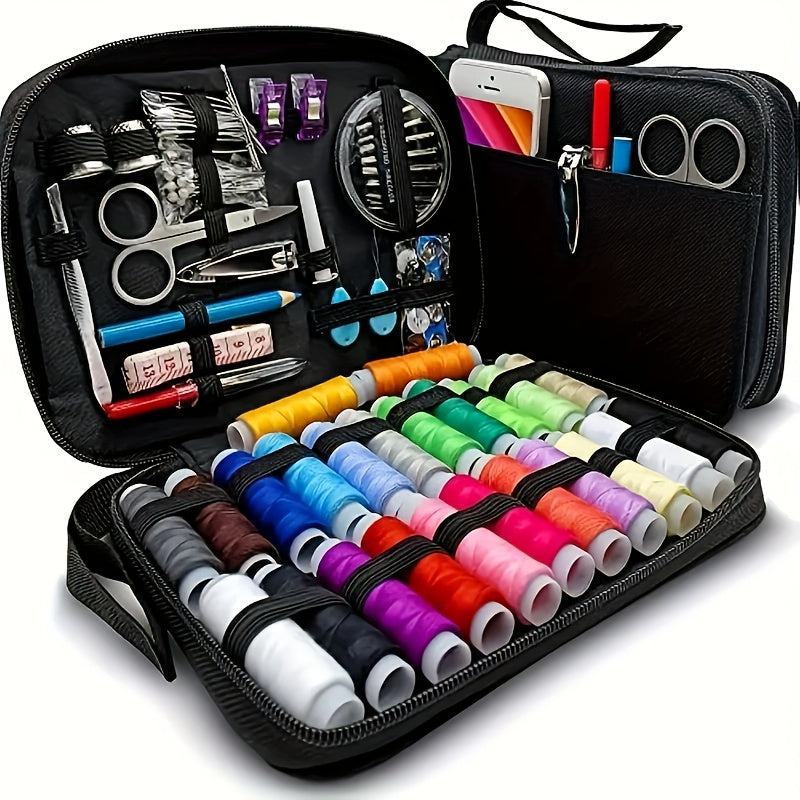 Mini juego de costura portátil - Bolsa de lona de varios colores, incluye artículos esenciales para reparaciones rápidas, viajes y mantenimiento diario. Regalo ideal para aficionados a las manualidades, estudiantes y abuel