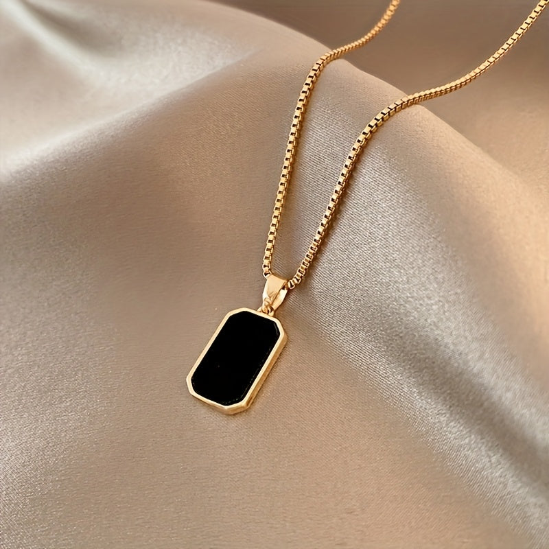 [Colgante elegante] Collar rectangular negro con baño de oro de 18 quilates | Elegante, perfecto para uso diario y como accesorio de vacaciones, regalo ideal de San Valentín para mujer.
