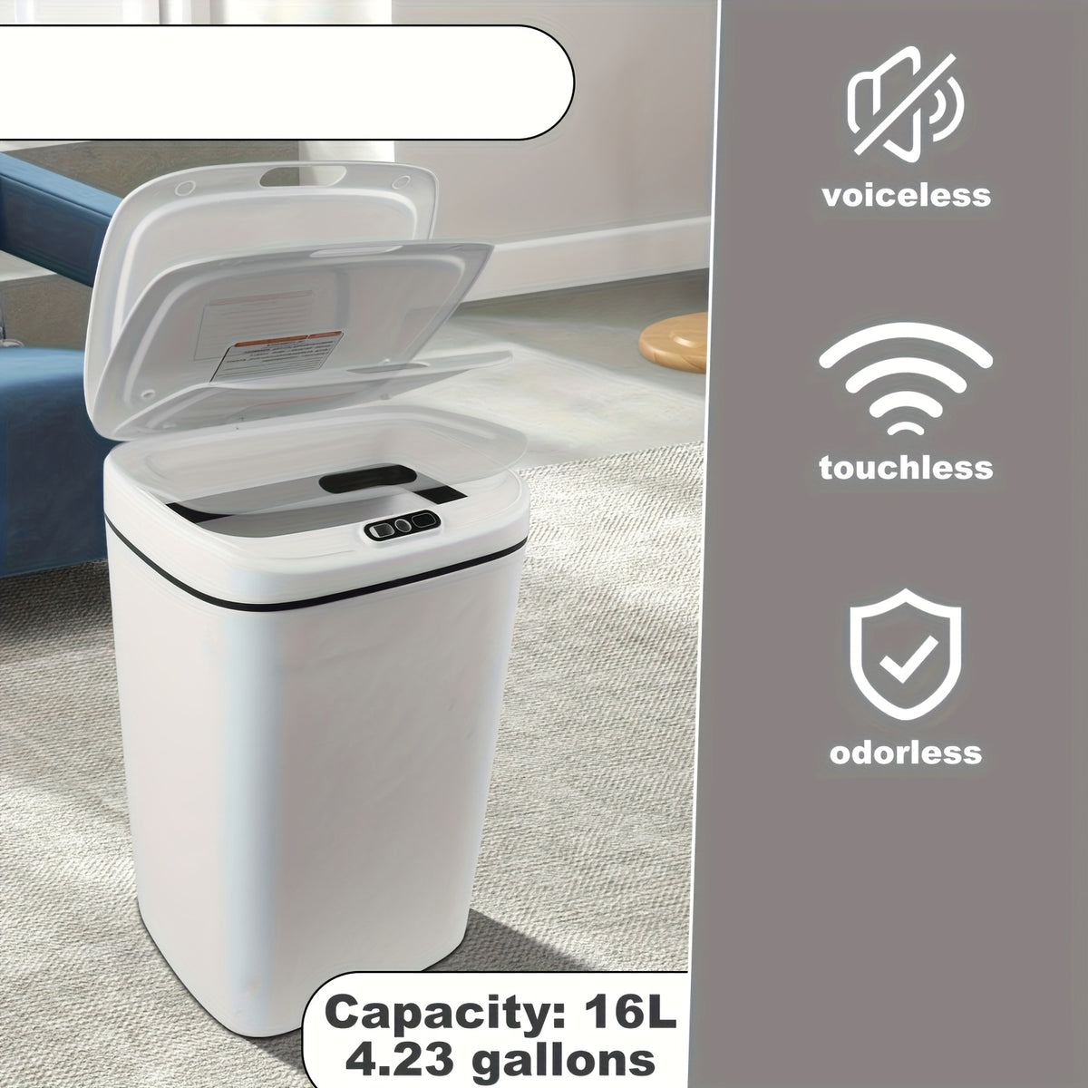 Basureros inteligentes con sensor de movimiento, manos libres, eléctricos para cocinas y baños, ideales para oficinas, hoteles, cocinas, dormitorios, baños, espacios públicos y exteriores.