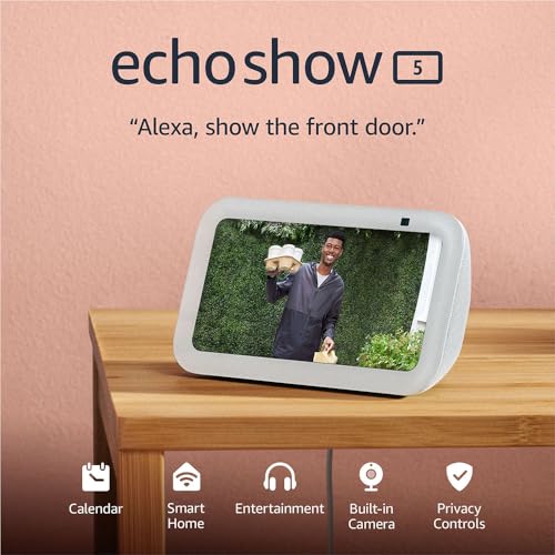 Amazon Echo Show 5 (modelo más reciente), pantalla inteligente con el doble de graves y un sonido más nítido, blanco glaciar