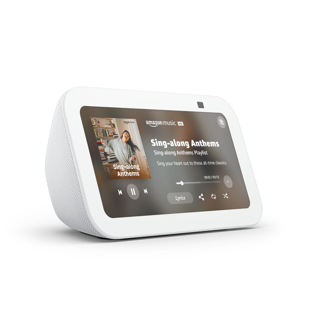 Amazon Echo Show 5 (modelo más reciente), pantalla inteligente con el doble de graves y un sonido más nítido, blanco glaciar