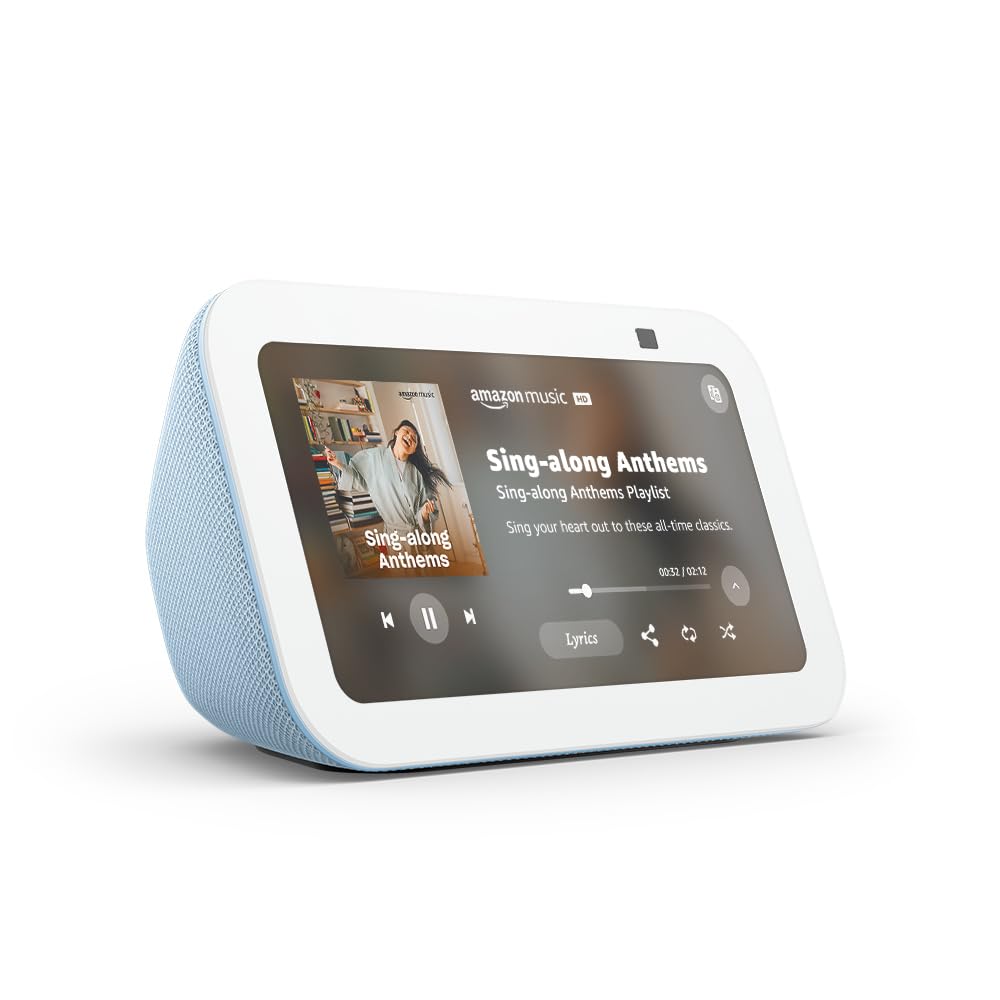 Amazon Echo Show 5 (modelo más reciente), pantalla inteligente con el doble de graves y un sonido más nítido, Azul Nube