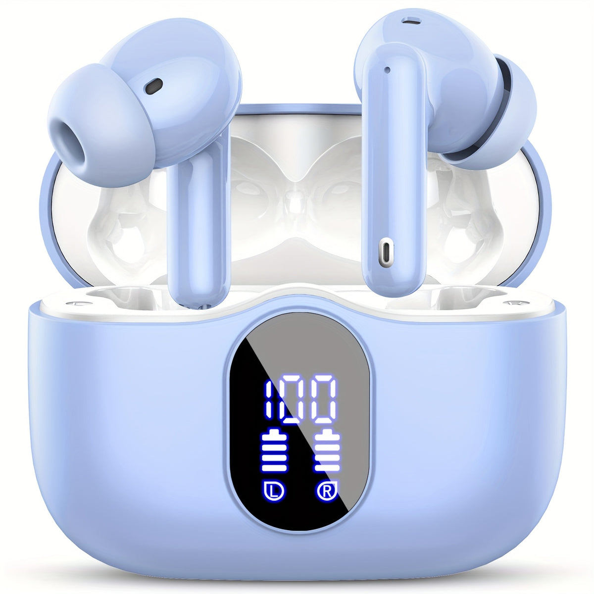 Auriculares inalámbricos 5.3 con sonido estéreo de graves, micrófono con cancelación de ruido y pantalla LED, intraaurales, 40 horas de reproducción, aptos para portátiles, tabletas, teléfonos móviles y para practicar