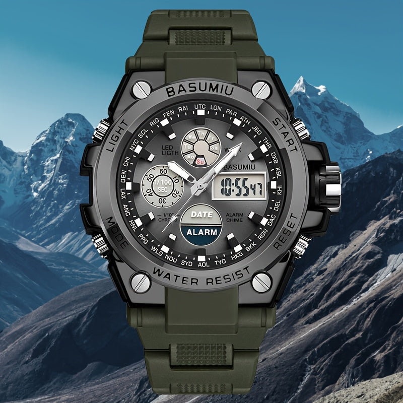 Un reloj deportivo de doble pantalla para hombres, una opción elegante para regalar.
