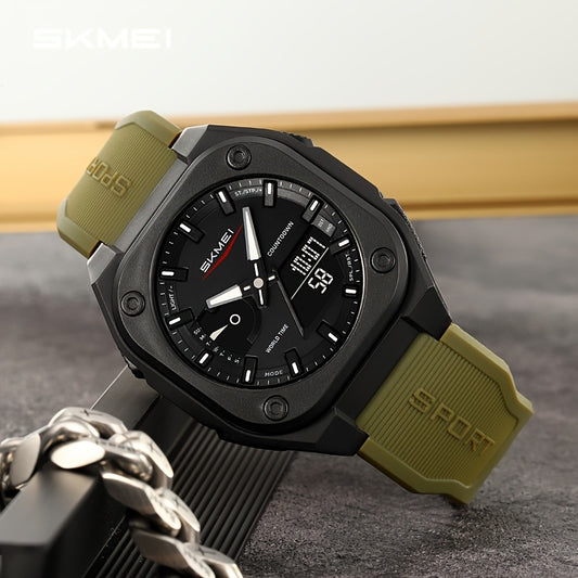 [Reloj analógico digital SKMEI] Reloj analógico digital unisex SKMEI | Pantalla dual, resistente al agua hasta 30 m, cronómetro, ventana de fecha, a prueba de golpes, correa de TPU y hebilla de acero inoxidable, ideal para