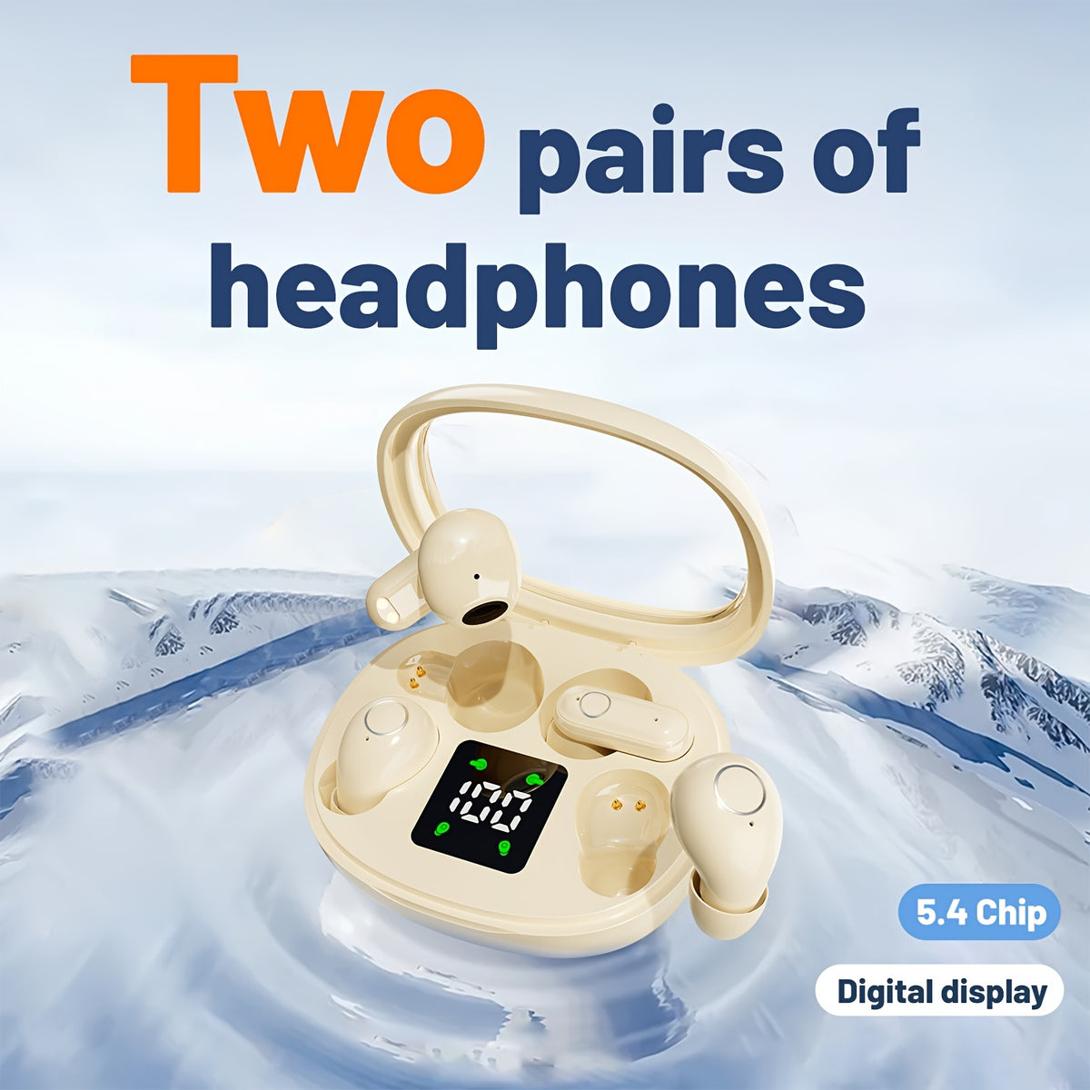 Auriculares inalámbricos deportivos ultracompactos con mango corto, estéreo de graves Hi-Fi, calidad de sonido dual 5.4, reducción de ruido cómoda, pantalla digital de alta definición con micrófono, tiempo de espera ult