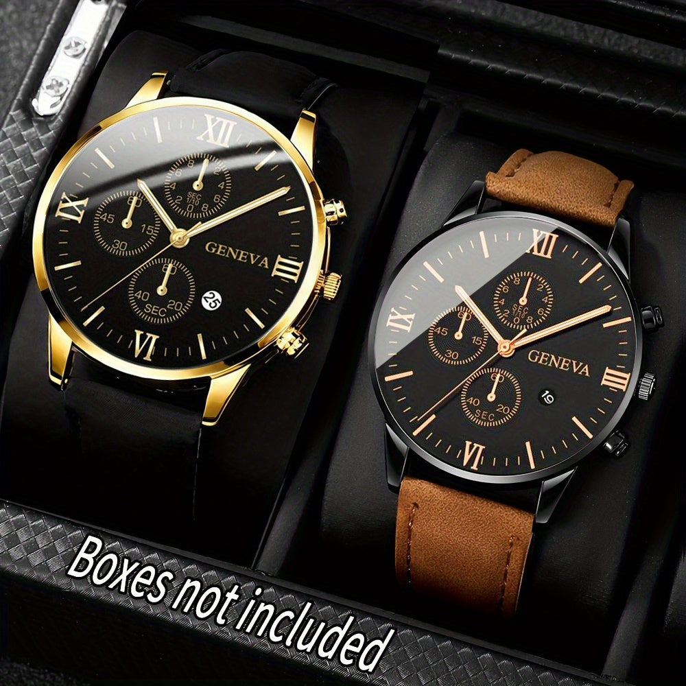 [Conjunto de relojes de moda para hombre] Conjunto de 2 relojes de moda para hombre, movimiento de cuarzo, indicador de fecha, reloj informal para hombre, reloj de negocios, ideal para uso diario, opción ideal.