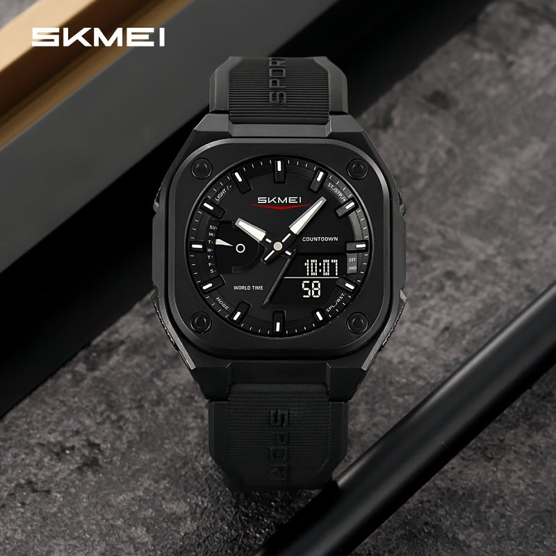 [Reloj analógico digital SKMEI] Reloj analógico digital unisex SKMEI | Pantalla dual, resistente al agua hasta 30 m, cronómetro, ventana de fecha, a prueba de golpes, correa de TPU y hebilla de acero inoxidable, ideal para