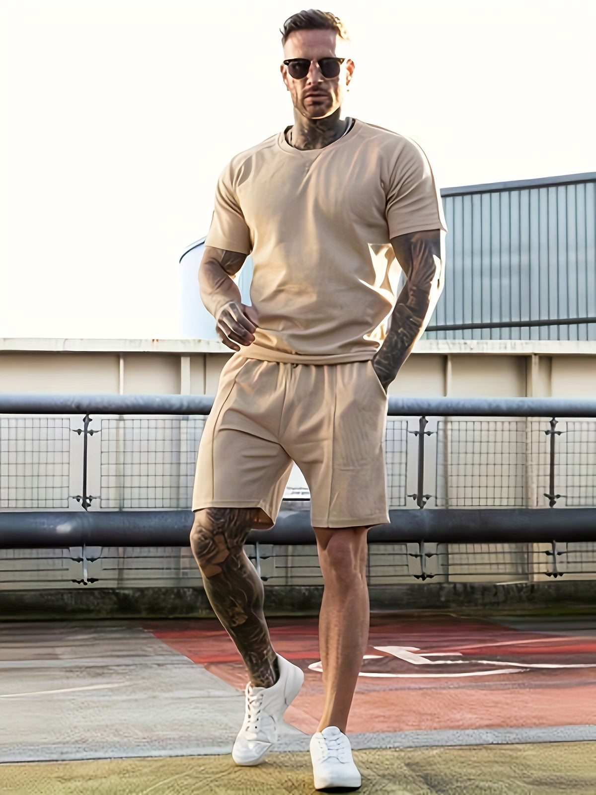 Traje casual multicolor para hombre, conjunto de dos piezas, sencillo y cómodo, para uso diario.
