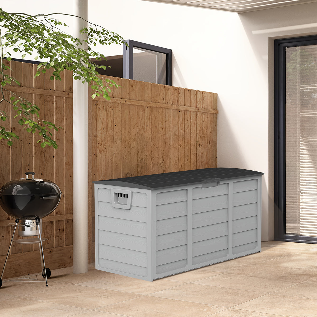 Caja de almacenamiento exterior de resina de 75 galones con asas. Ideal para accesorios de piscina, herramientas de jardín, equipo de camping, regalo navideño. Fácil de montar. Ideal como caja, armario o estante para almac