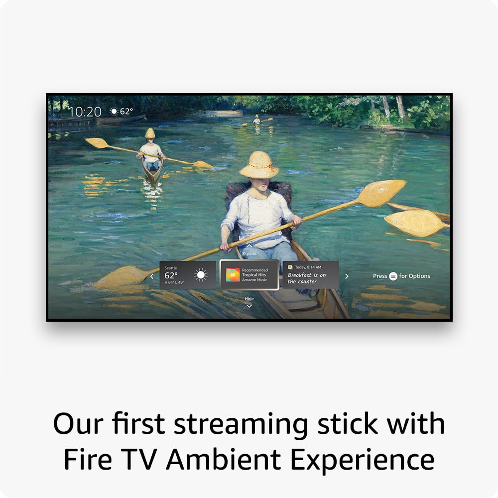 Dispositivo de streaming Amazon Fire TV Stick 4K Max con búsqueda Fire TV impulsada por IA, compatible con Wi-Fi 6E, TV gratuita y en directo sin cable ni satélite.