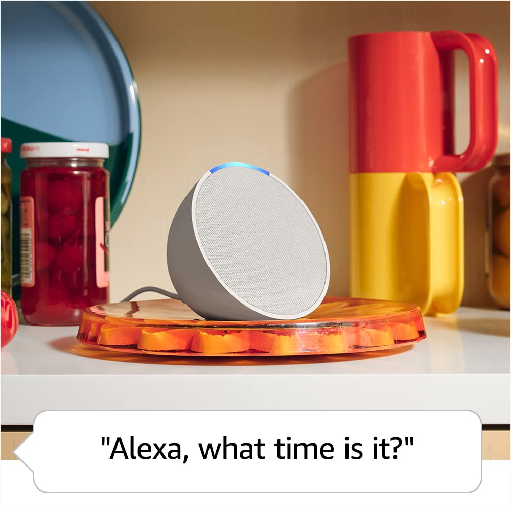 Amazon Echo Pop (modelo más reciente), nuestro altavoz Alexa más pequeño, se adapta a cualquier habitación, blanco glaciar