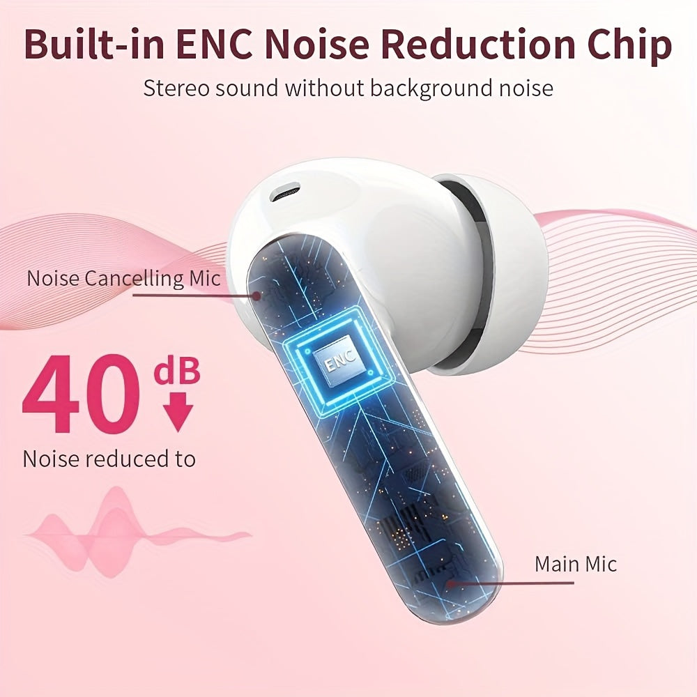 Auriculares inalámbricos 5.3 con sonido estéreo de graves, micrófono con cancelación de ruido y pantalla LED, intraaurales, 40 horas de reproducción, aptos para portátiles, tabletas, teléfonos móviles y para practicar